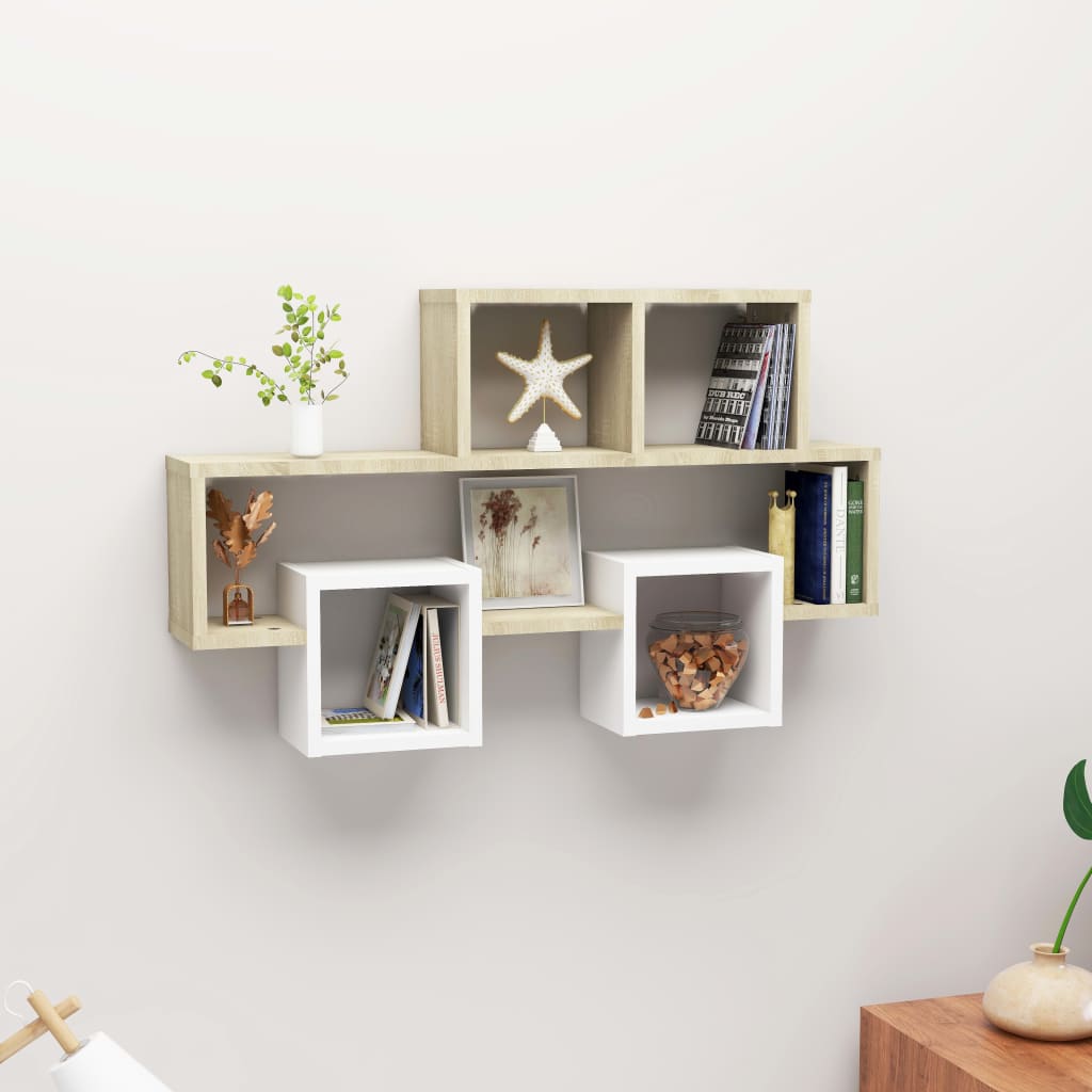 Car-shaped Wall Shelf White &amp; Sonoma Oak 82x15x51 cm Engineered Wood