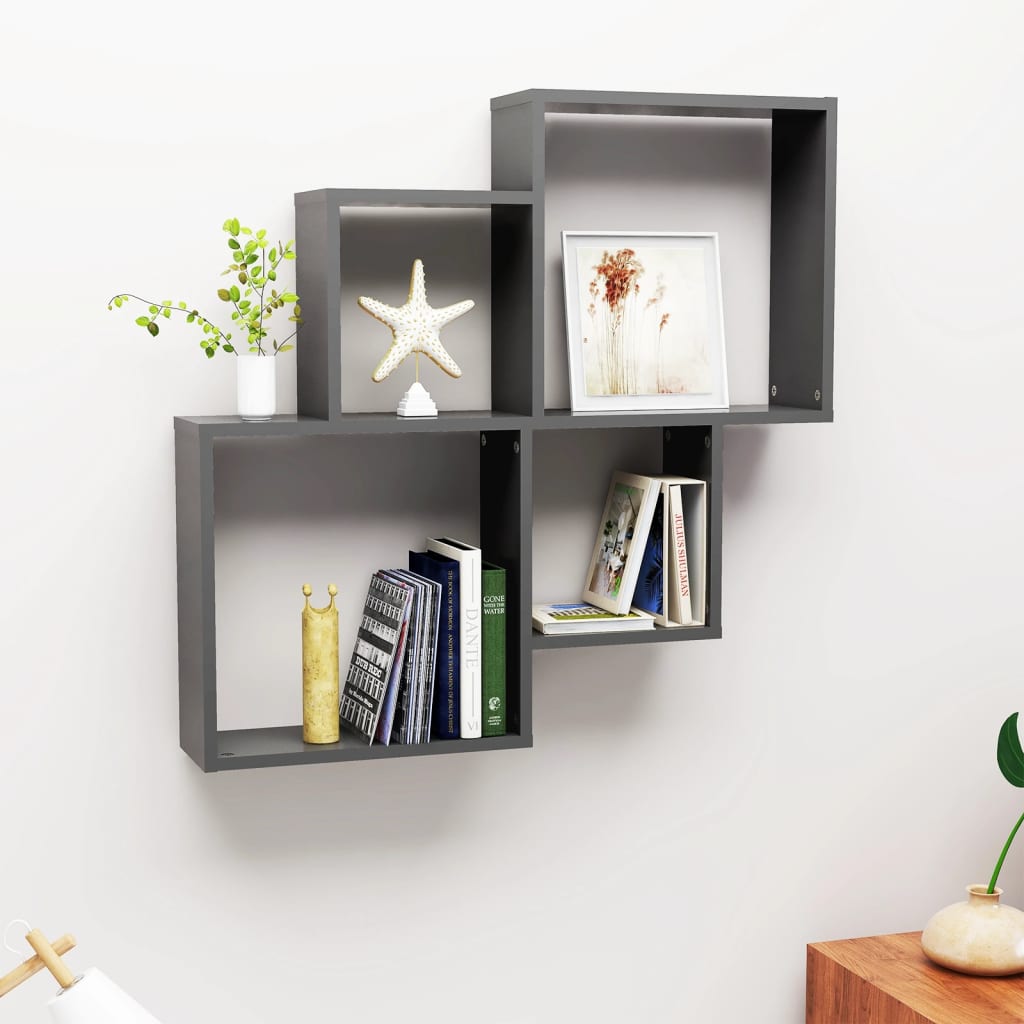 Wall Cube Shelf Grey 80x15x78.5 cm Engineered Wood