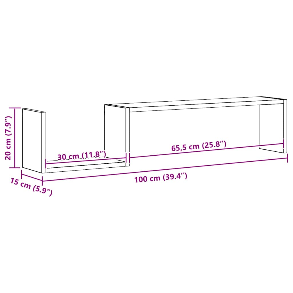 Wall Shelves 2 pcs Black 100x15x20 cm Engineered Wood