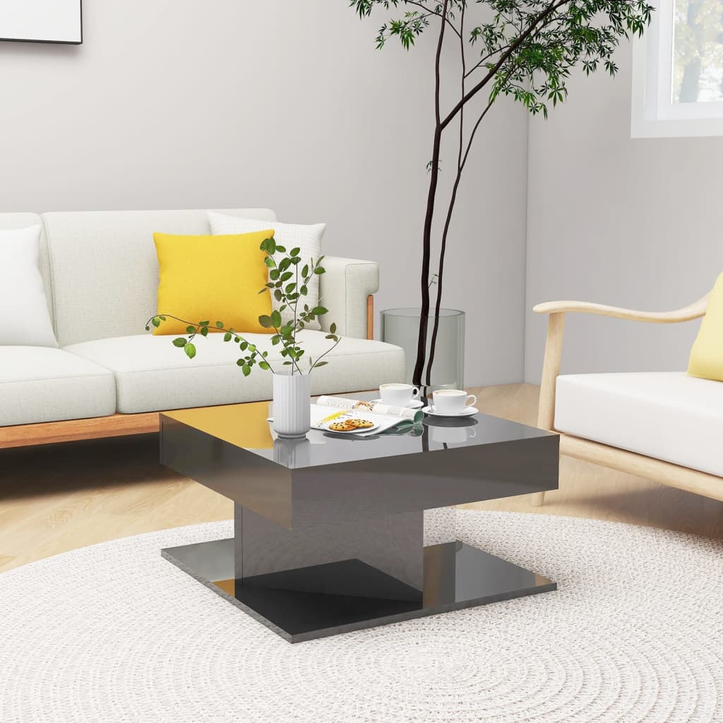 Coffee Table High Gloss Grey 57x57x30 cm Engineered Wood