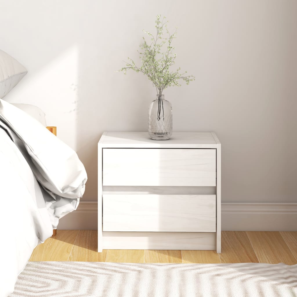 Bedside Cabinet White 40x30.5x35.5 cm Solid Pine Wood