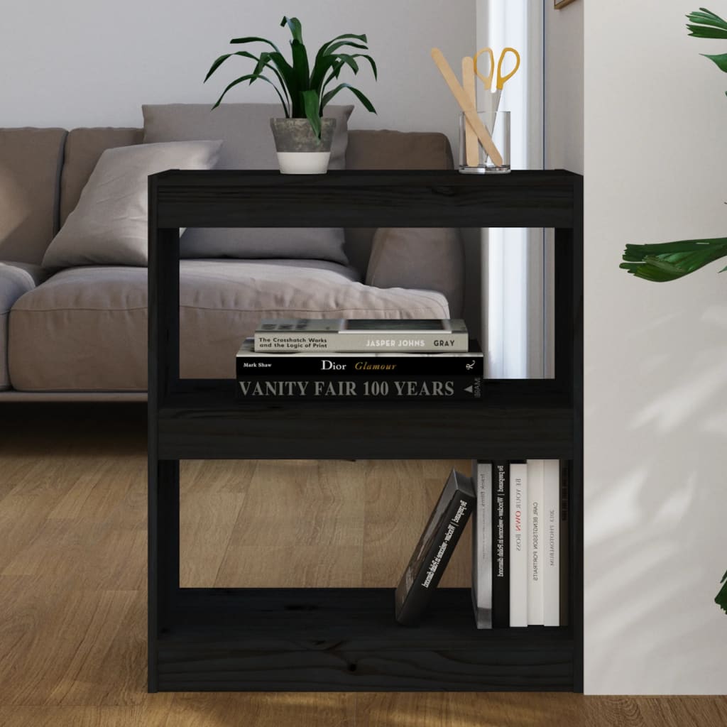 Book Cabinet/Room Divider Black 60x30x71.5 cm Solid Wood Pine