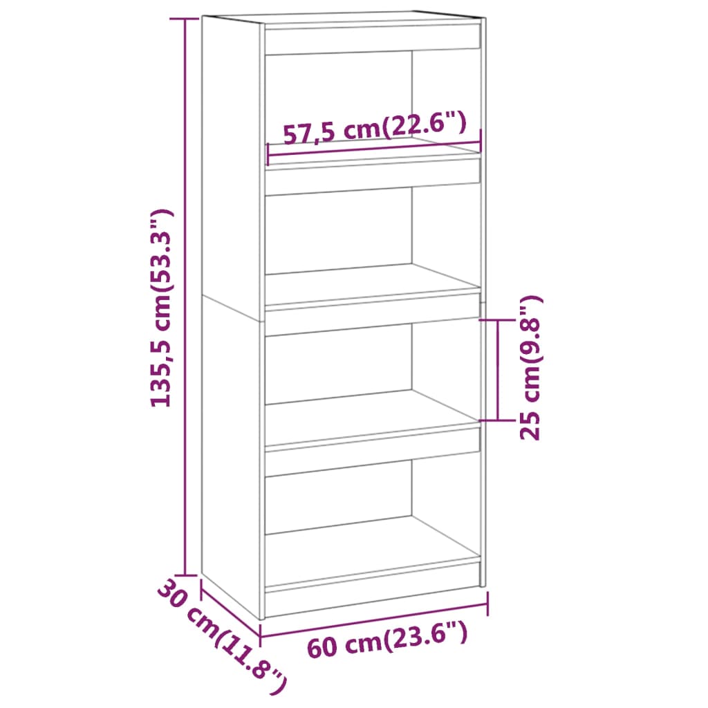 Book Cabinet/Room Divider White 60x30x135.5 cm Solid Wood Pine