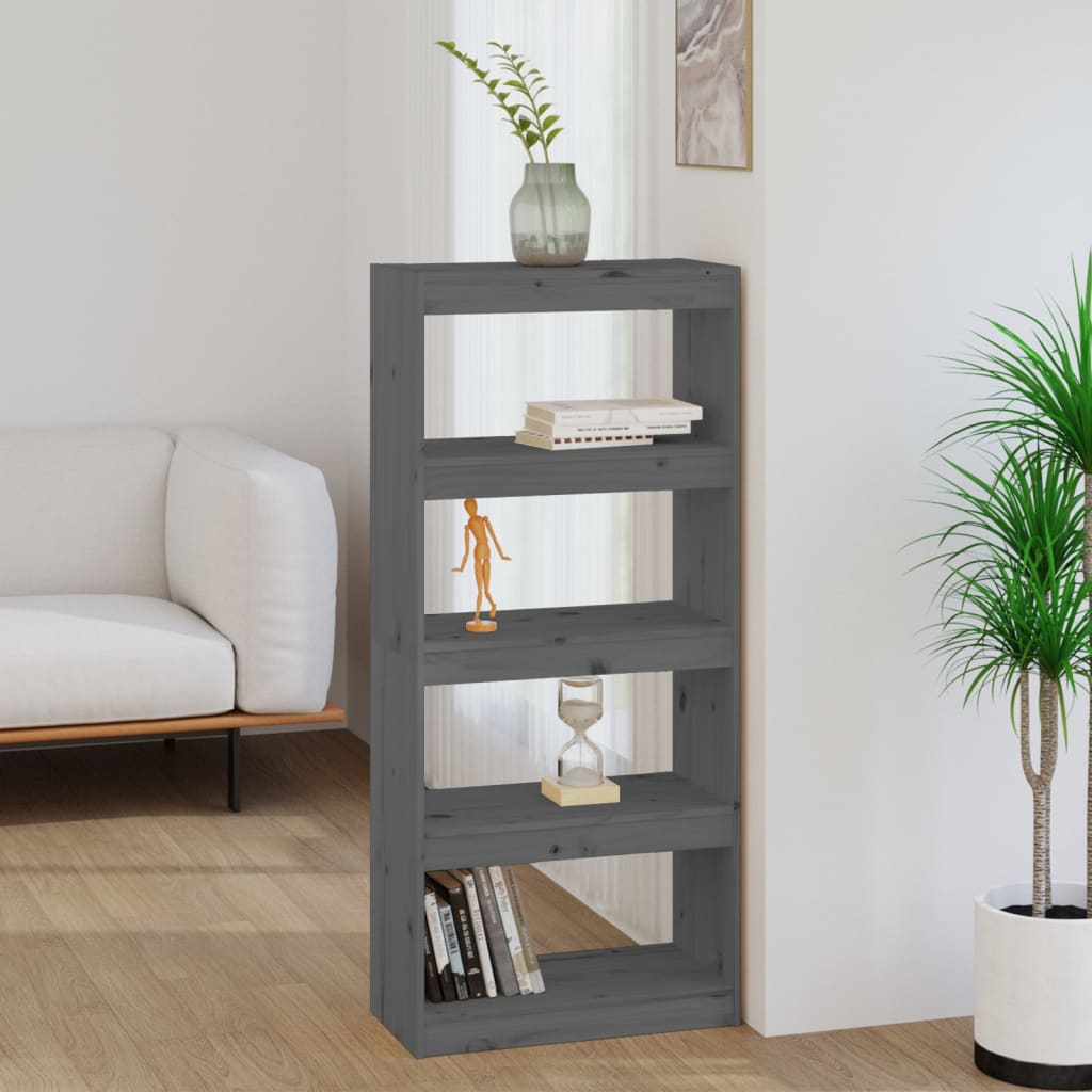 Book Cabinet/Room Divider Grey 60x30x135.5 cm Solid Wood Pine