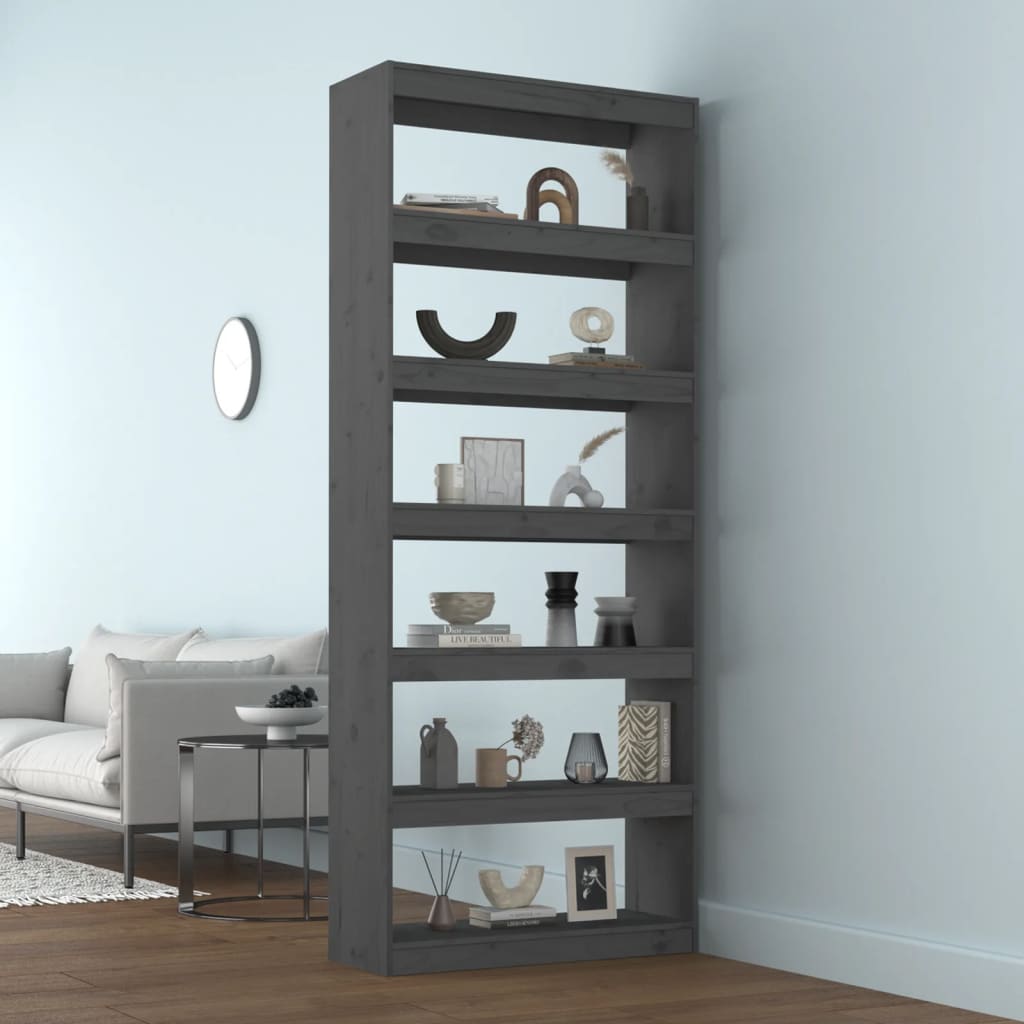 Book Cabinet/Room Divider Grey 80x30x199.5 cm Solid Wood Pine