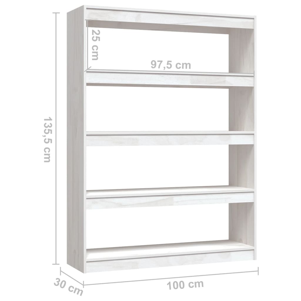 Book Cabinet/Room Divider White 100x30x135.5 cm Solid Pinewood