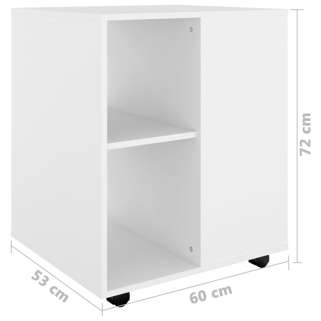 Rolling Cabinet White 60x53x72 cm Engineered Wood