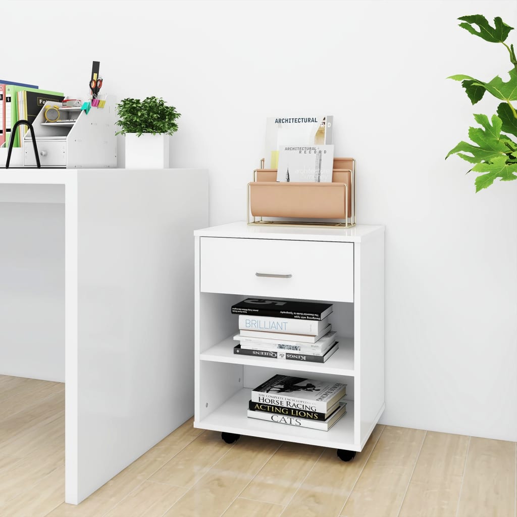 Rolling Cabinet White 46x36x59 cm Engineered Wood