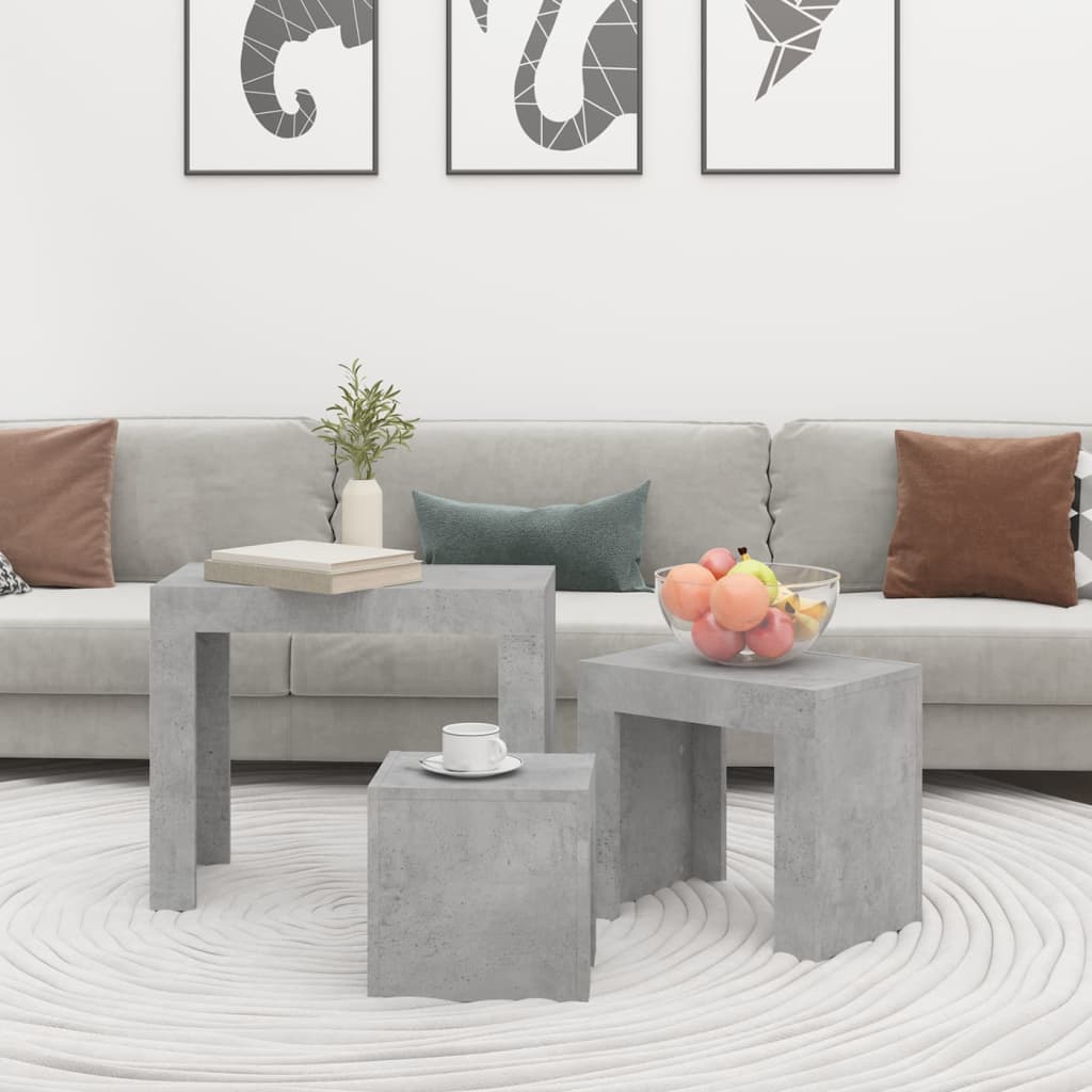 Nesting Coffee Tables 3 pcs Concrete Grey Engineered Wood