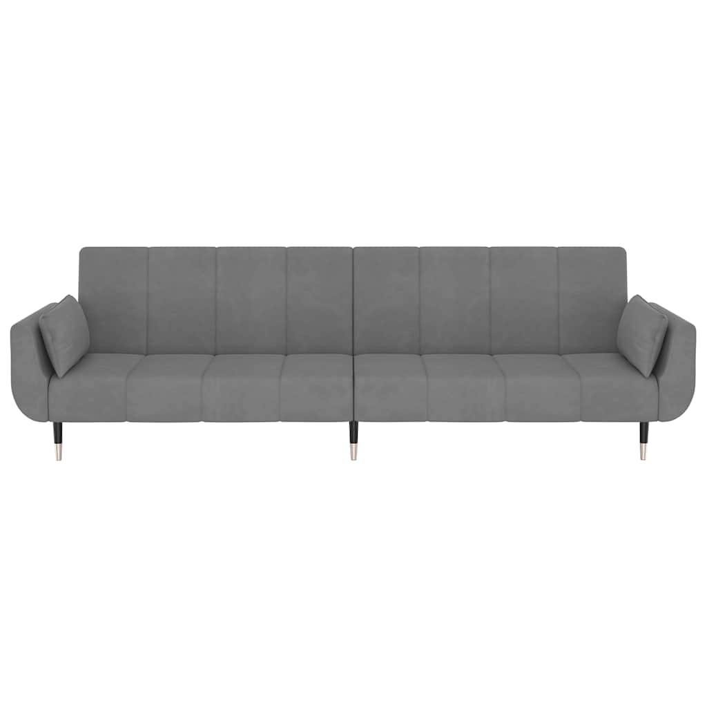 2-Seater Sofa Bed with Two Pillows Light Grey Velvet