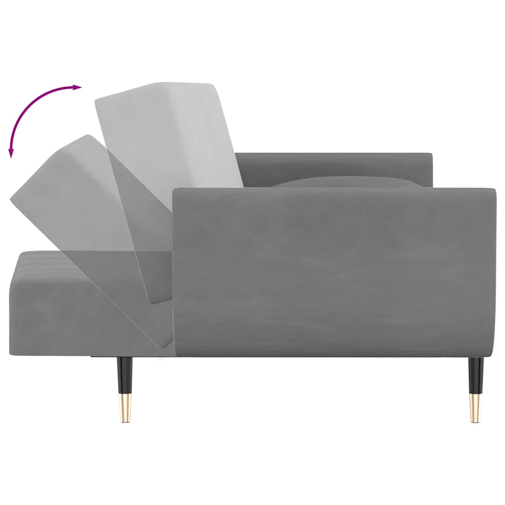 2-Seater Sofa Bed with Two Pillows Light Grey Velvet