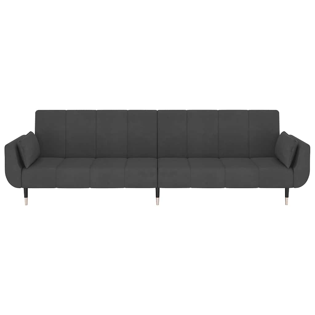 2-Seater Sofa Bed with Two Pillows Dark Grey Velvet