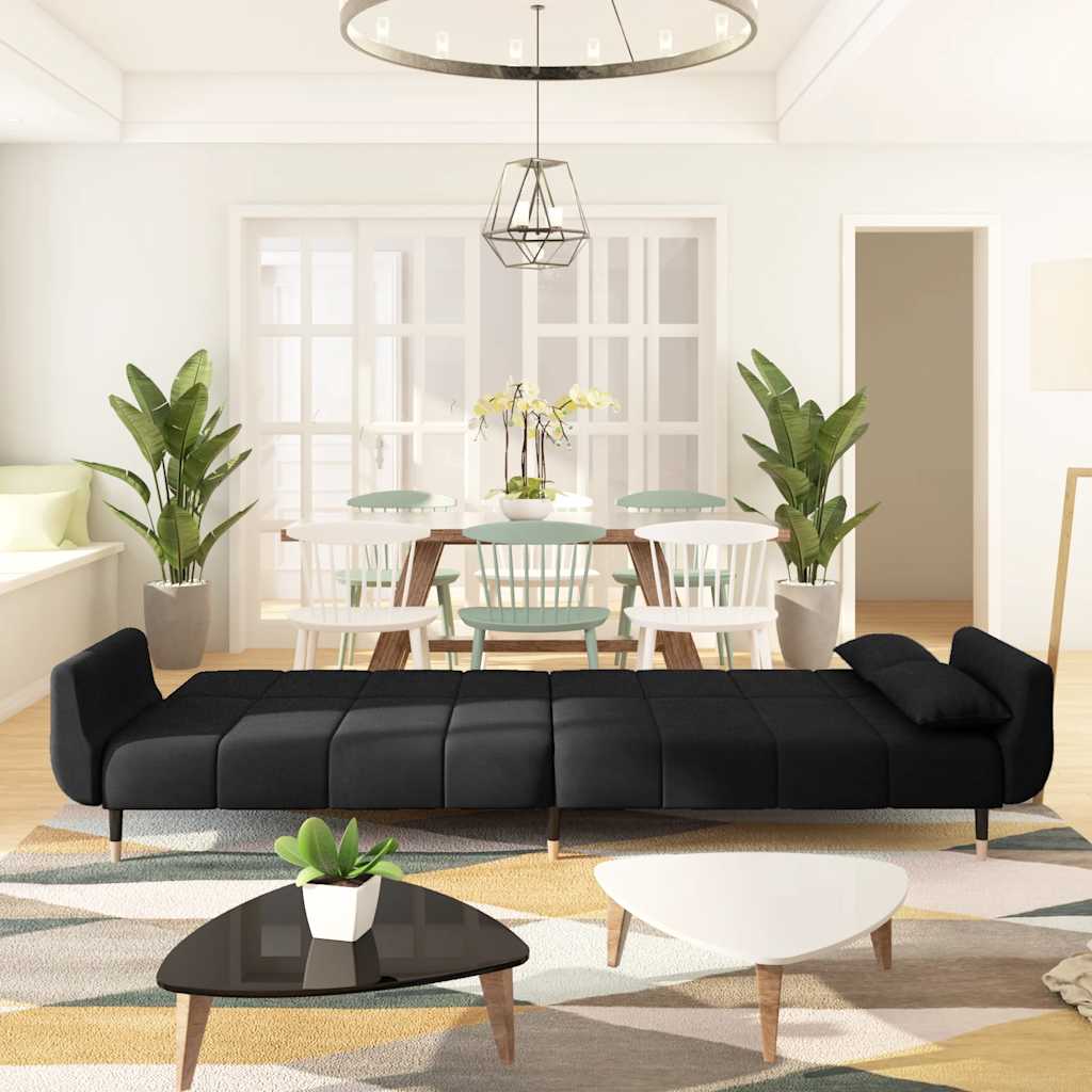 2-Seater Sofa Bed with Two Pillows Black Velvet