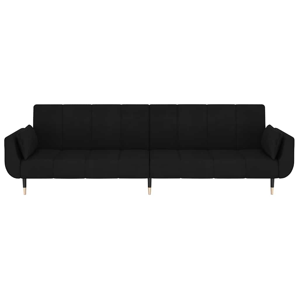 2-Seater Sofa Bed with Two Pillows Black Velvet