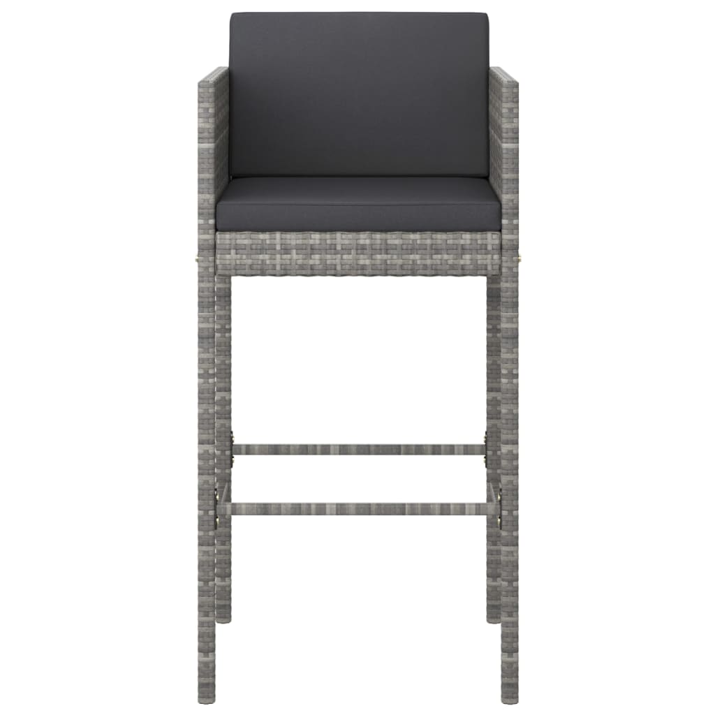 Bar Stools 2 pcs with Cushions Grey Poly Rattan