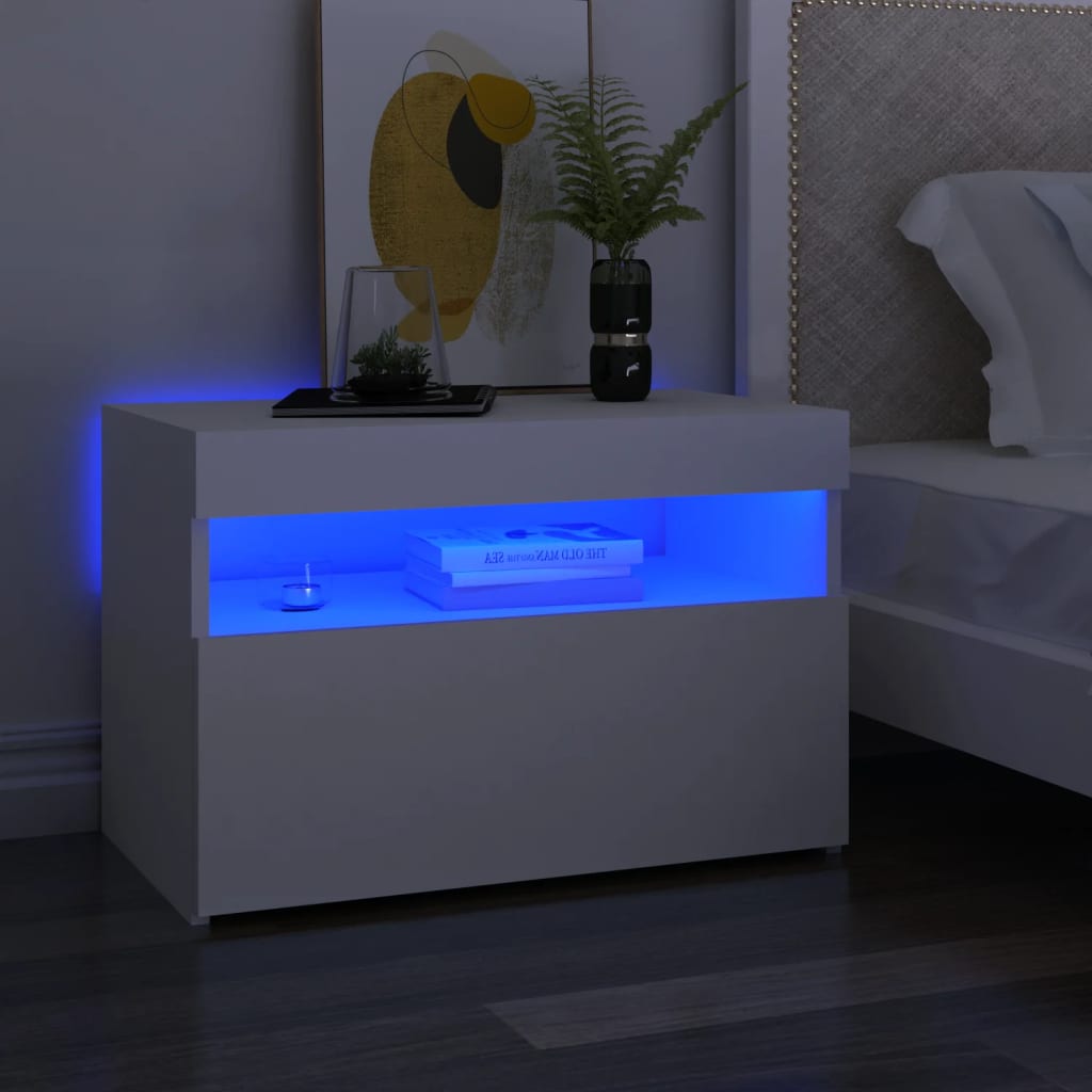 Bedside Cabinet &amp; LED Lights 2 pcs White 60x35x40 cm Engineered Wood
