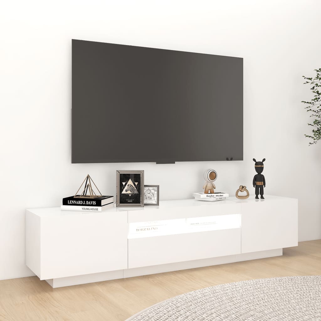 TV Cabinet with LED Lights White 180x35x40 cm