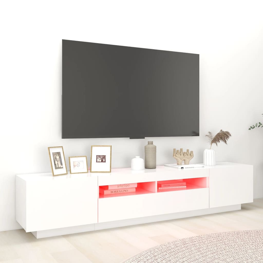 TV Cabinet with LED Lights White 200x35x40 cm