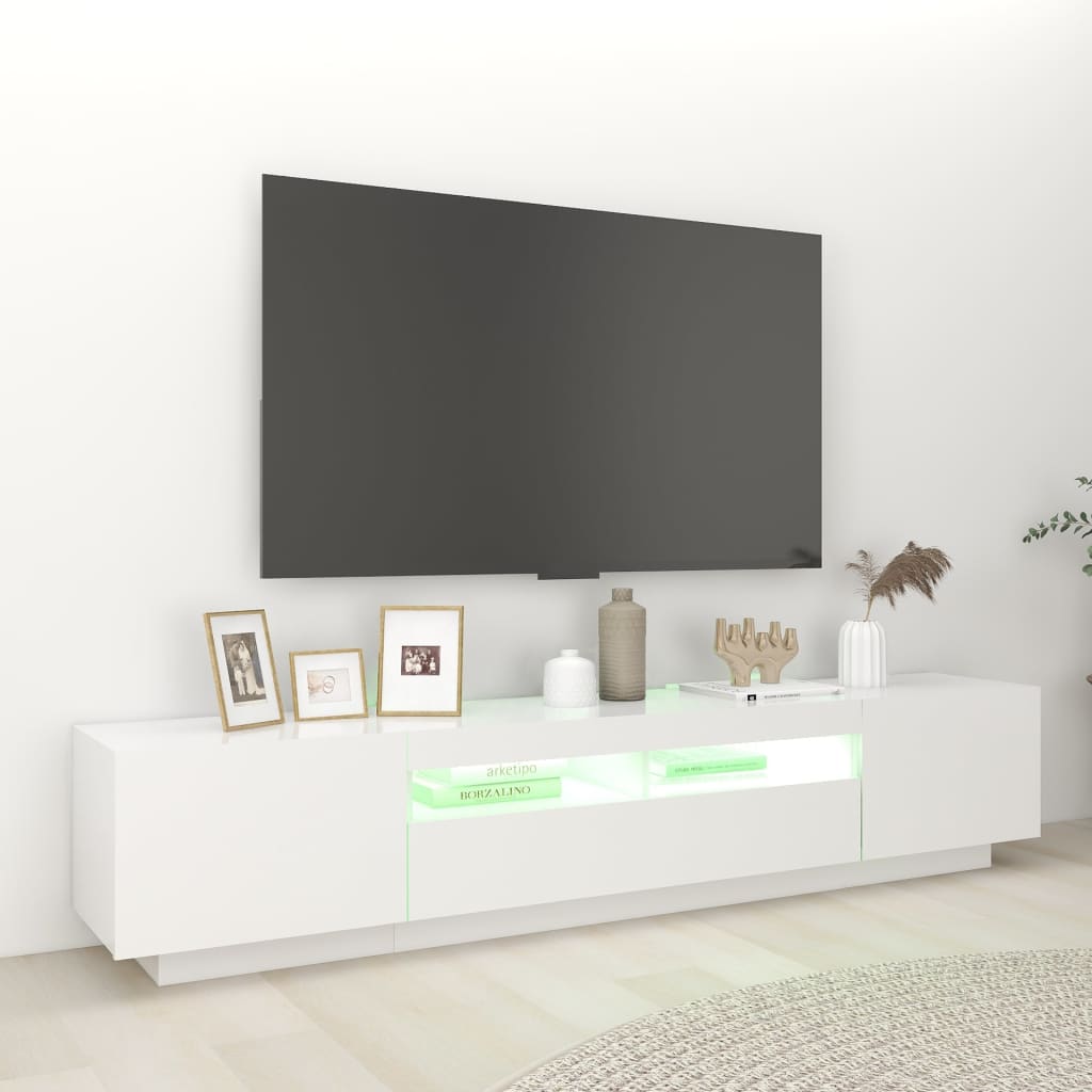 TV Cabinet with LED Lights White 200x35x40 cm