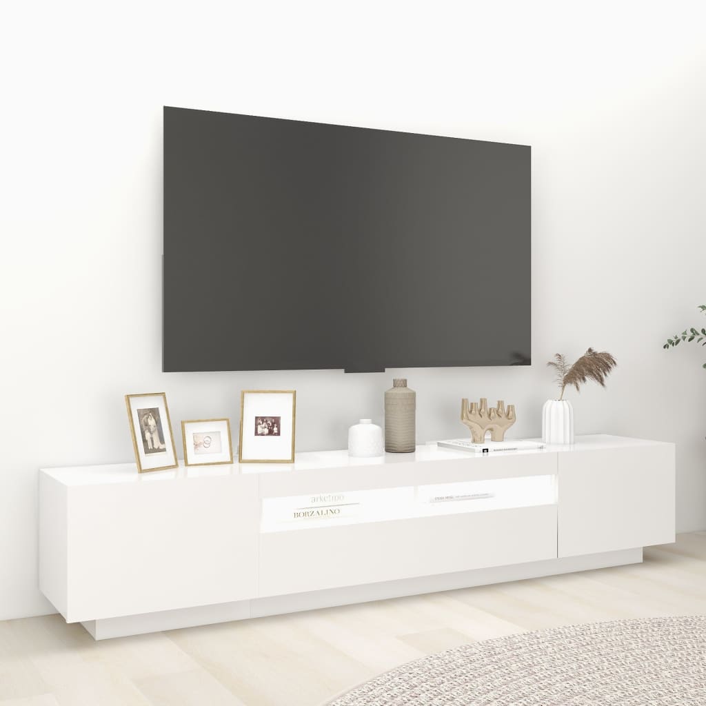 TV Cabinet with LED Lights White 200x35x40 cm