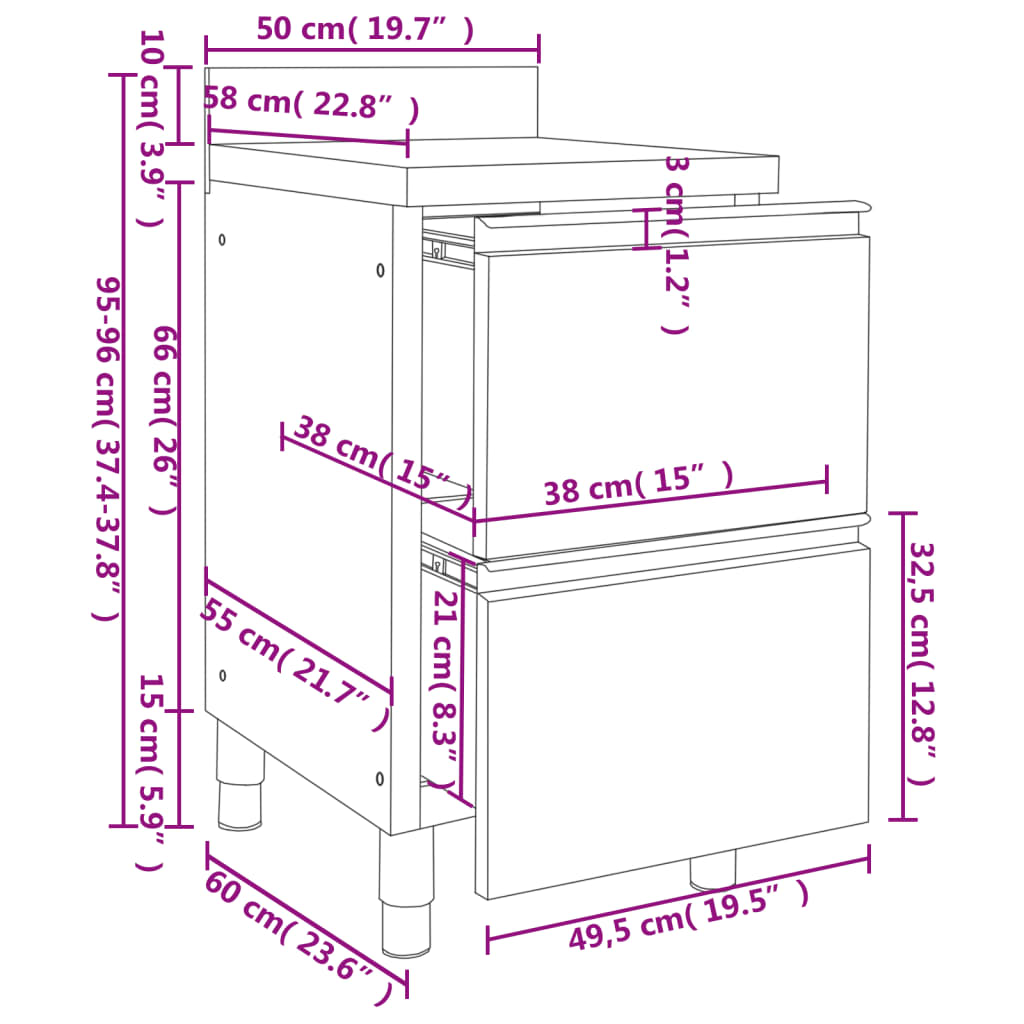 Commercial Kitchen Cabinet with 2 Drawers Stainless Steel