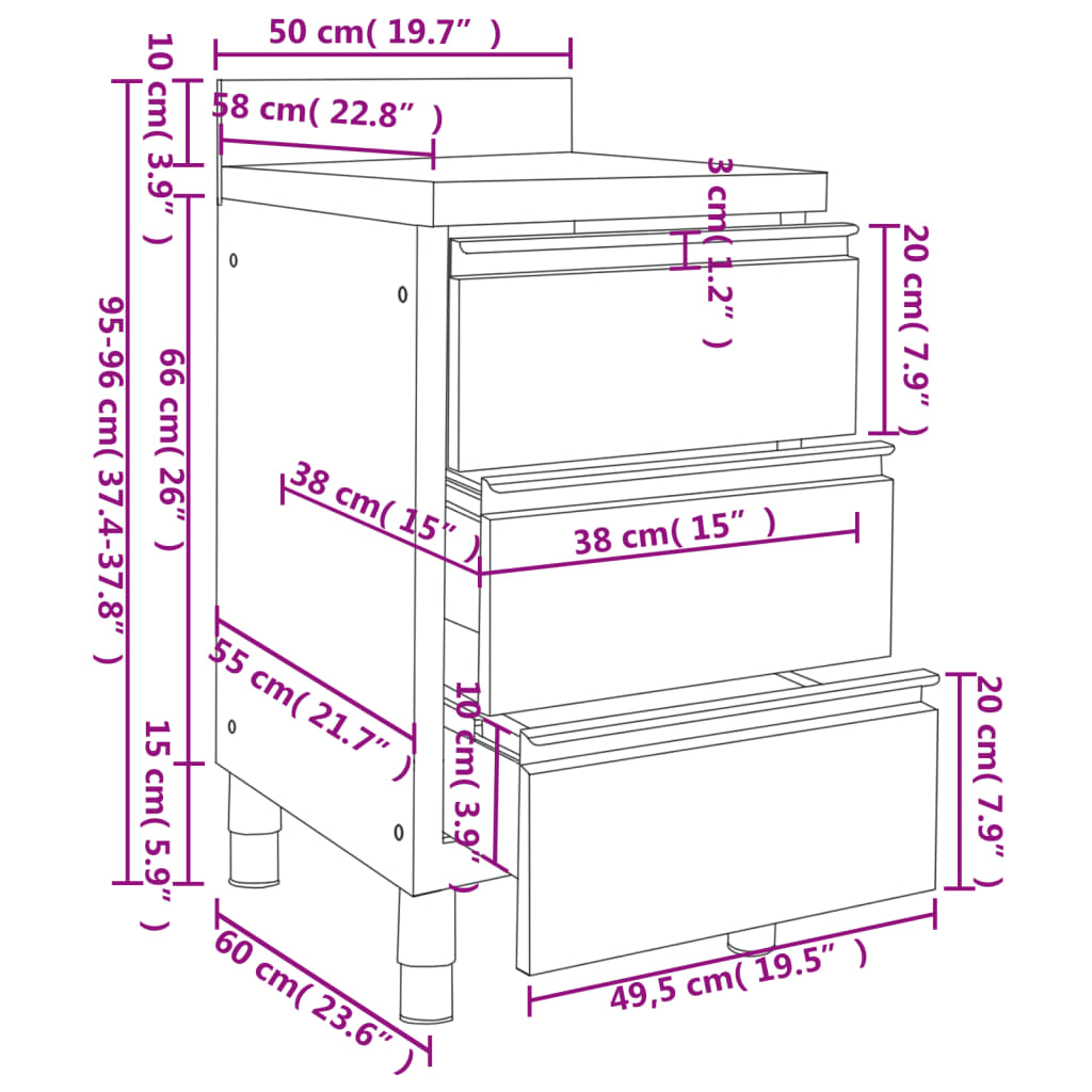 Commercial Kitchen Cabinet with 3 Drawers Stainless Steel