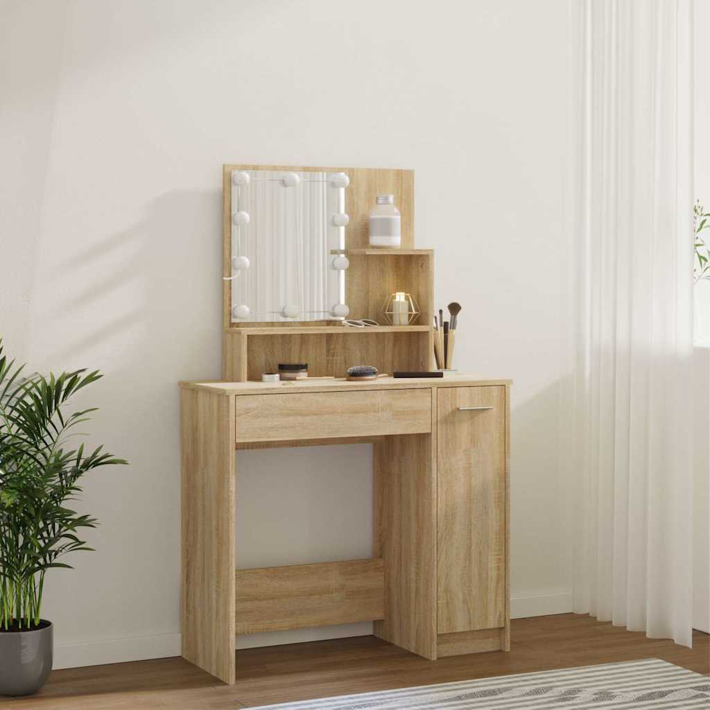 Dressing Table with LED Sonoma Oak 86.5x35x136 cm