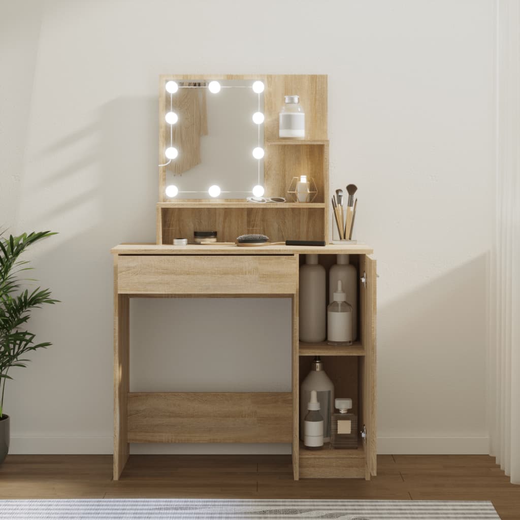 Dressing Table with LED Sonoma Oak 86.5x35x136 cm