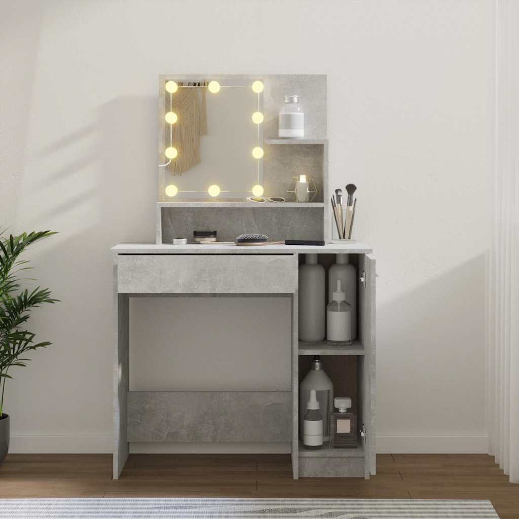Dressing Table with LED Concrete Grey 86.5x35x136 cm
