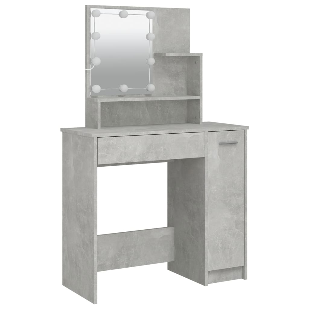 Dressing Table with LED Concrete Grey 86.5x35x136 cm