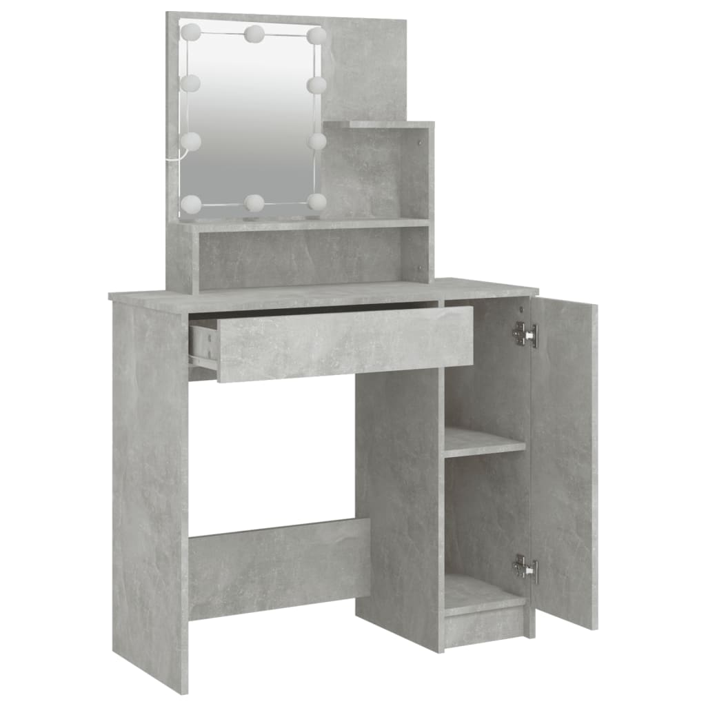 Dressing Table with LED Concrete Grey 86.5x35x136 cm