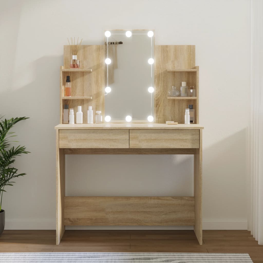 Dressing Table with LED Sonoma Oak 96x40x142 cm