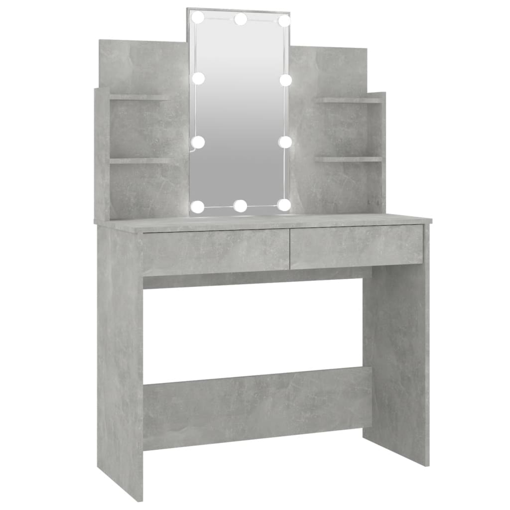 Dressing Table with LED Concrete Grey 96x40x142 cm