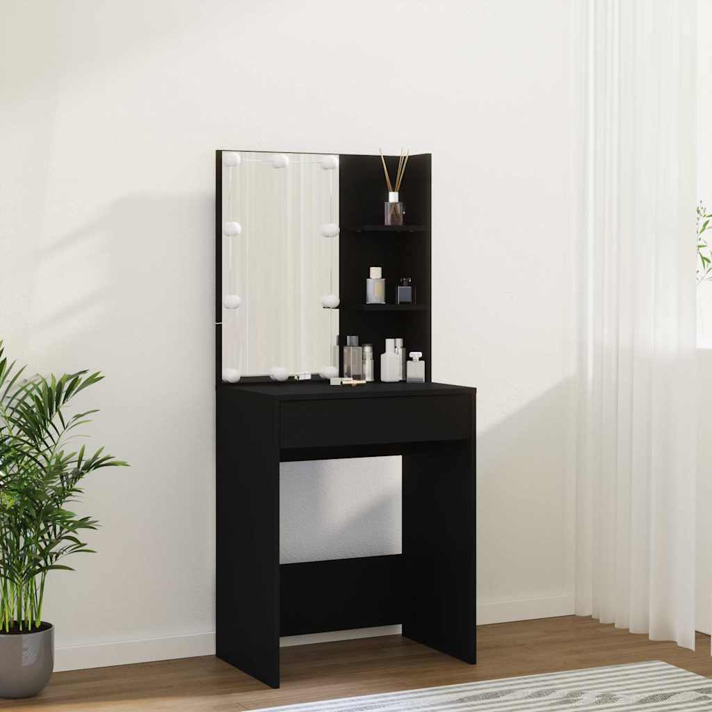 Dressing Table with LED Black 60x40x140 cm