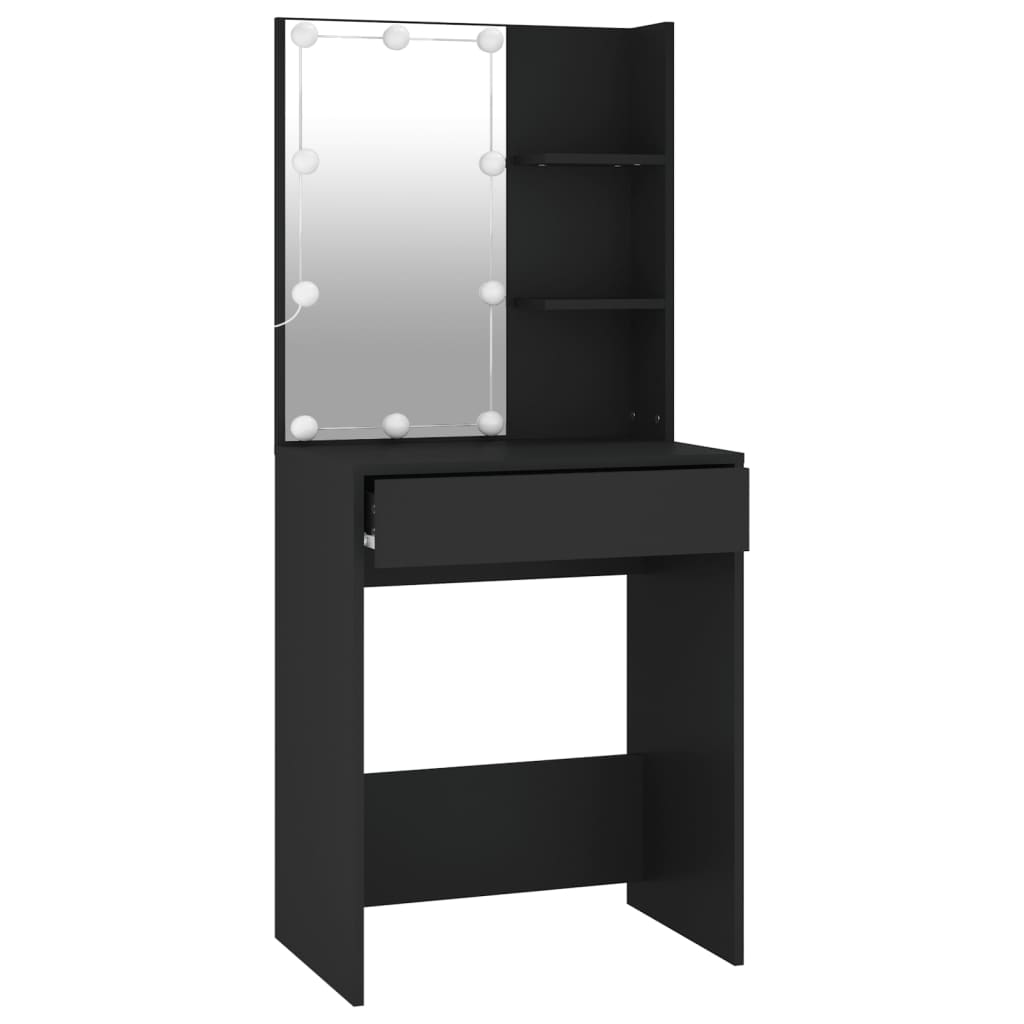 Dressing Table with LED Black 60x40x140 cm