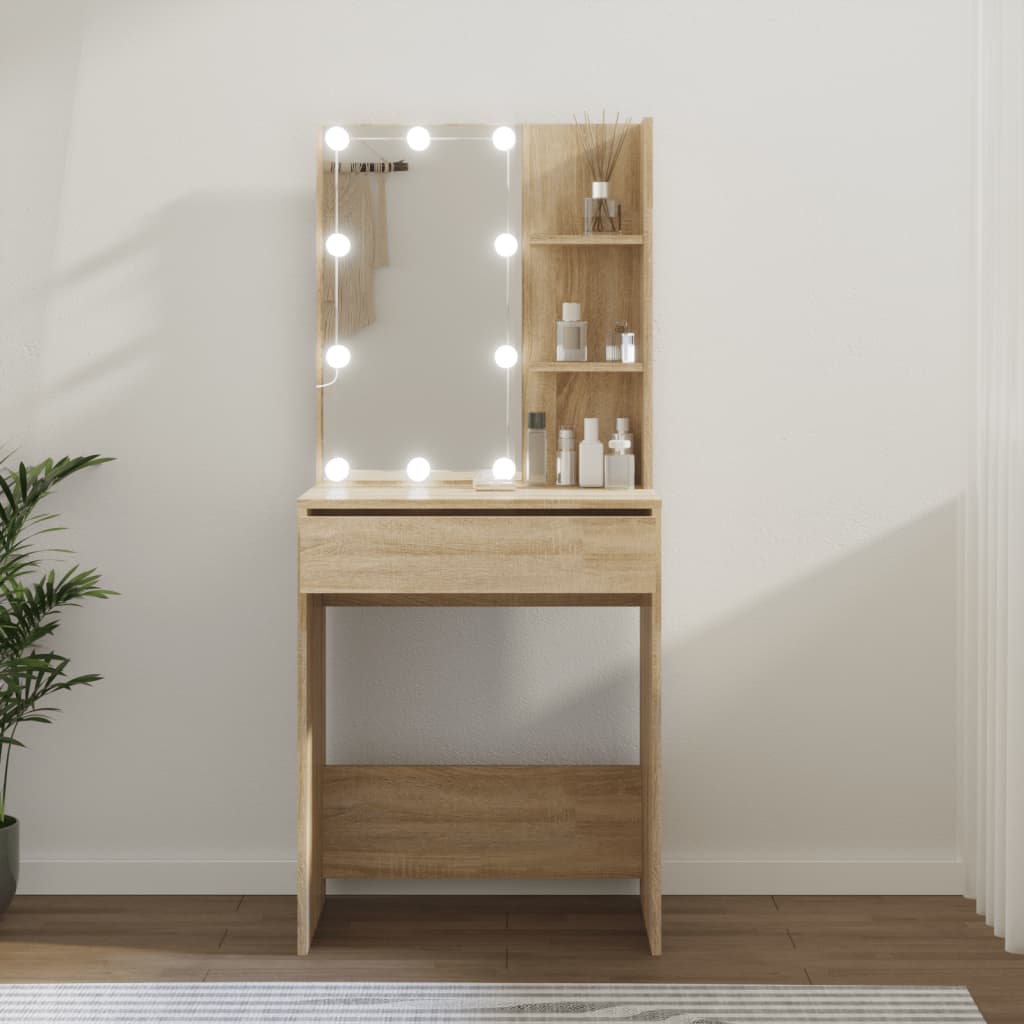 Dressing Table with LED Sonoma Oak 60x40x140 cm