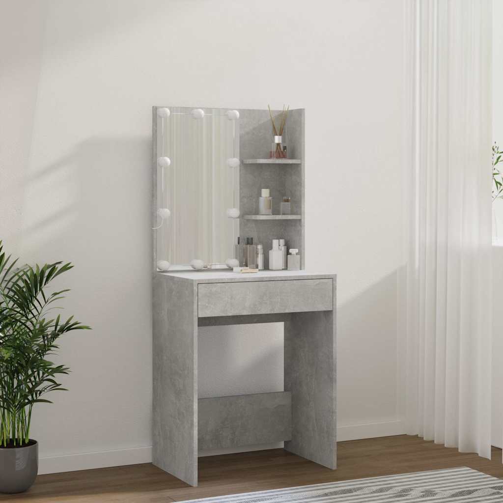 Dressing Table with LED Concrete Grey 60x40x140 cm