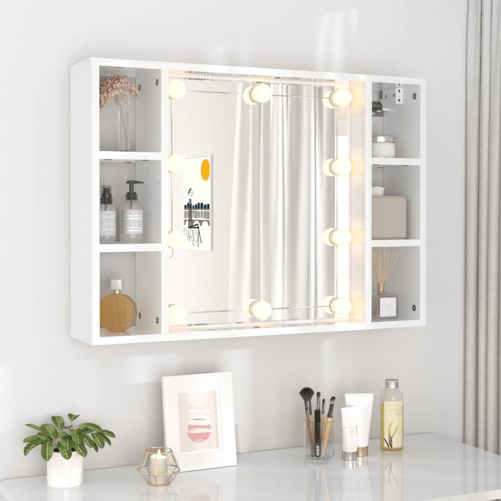 Mirror Cabinet with LED High Gloss White 76x15x55 cm