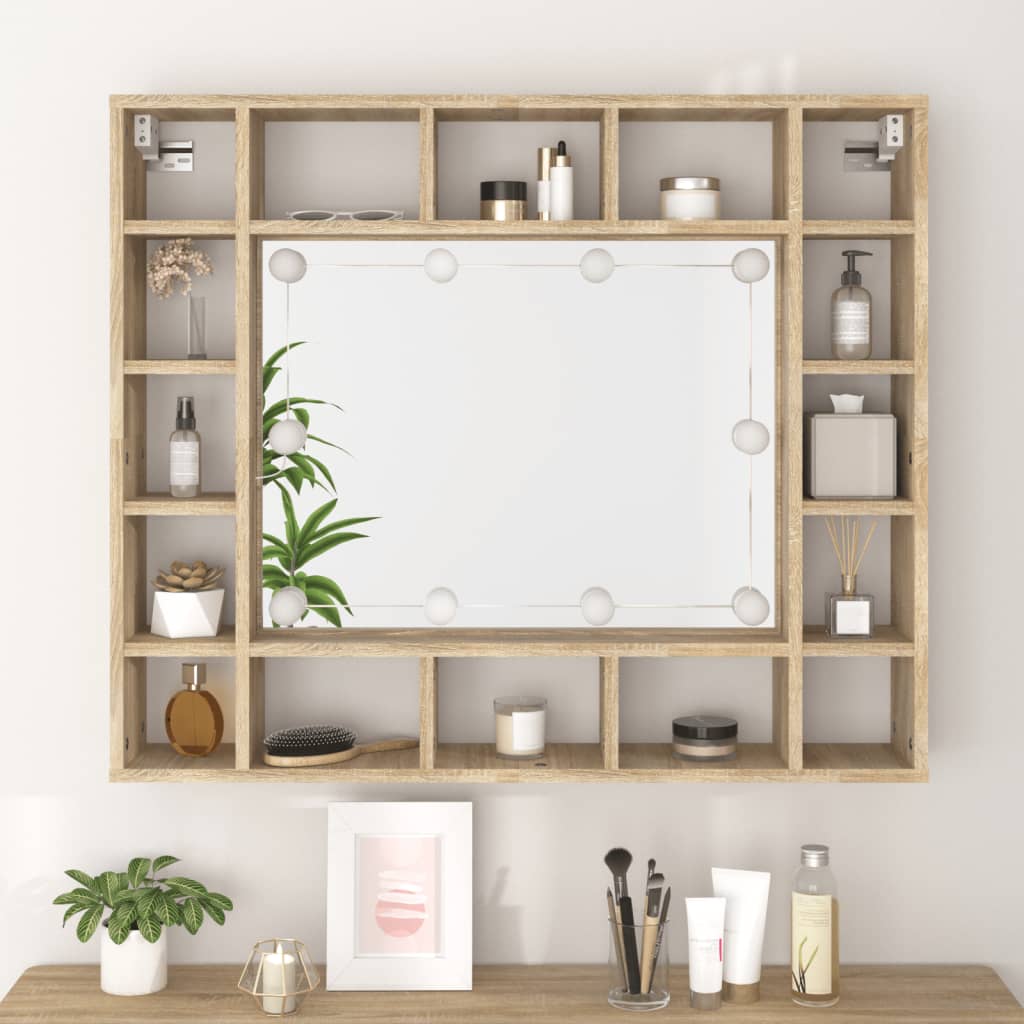 Mirror Cabinet with LED Sonoma Oak 91x15x76.5 cm