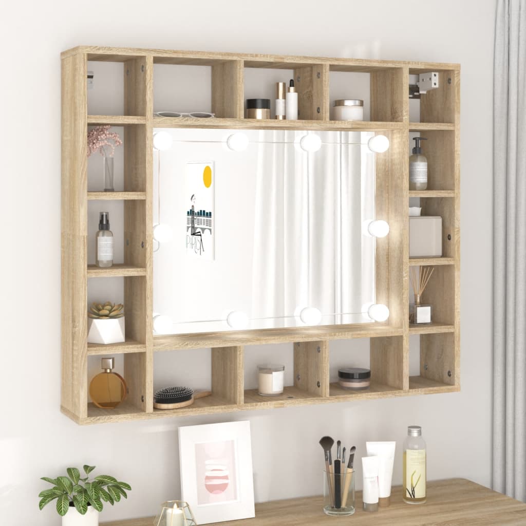 Mirror Cabinet with LED Sonoma Oak 91x15x76.5 cm