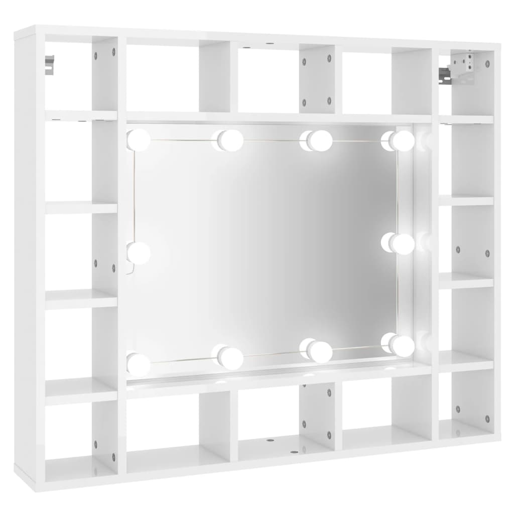 Mirror Cabinet with LED High Gloss White 91x15x76.5 cm