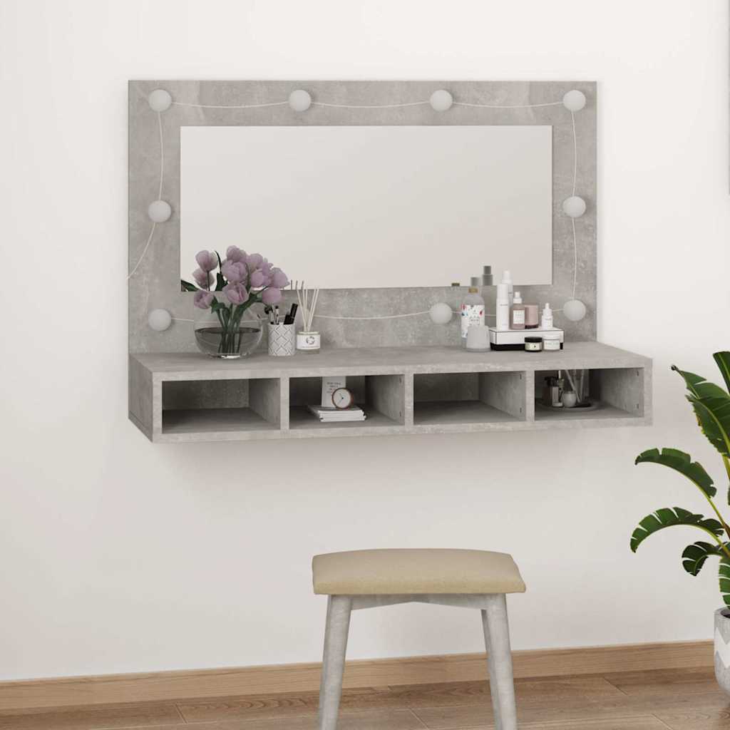 Mirror Cabinet with LED Concrete Grey 90x31.5x62 cm