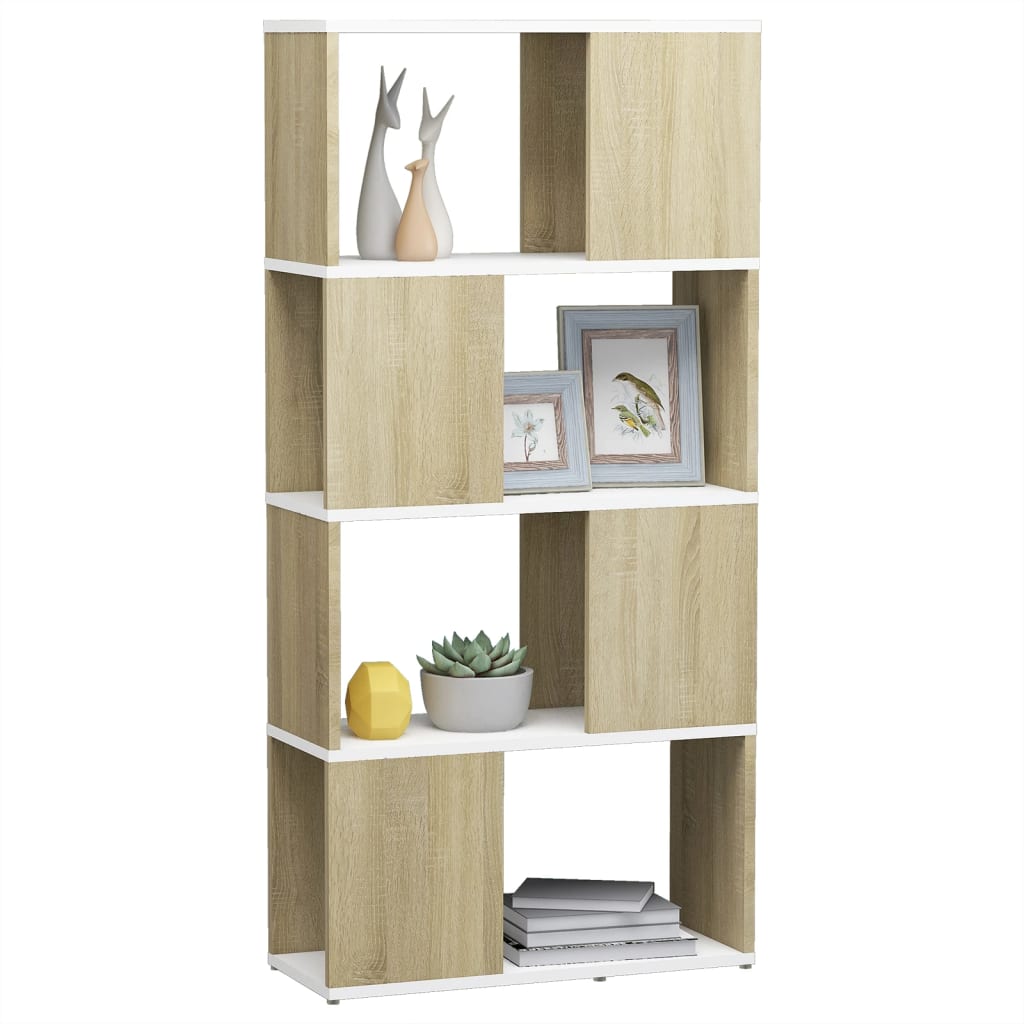 Book Cabinet Room Divider White and Sonoma Oak 60x24x124.5 cm