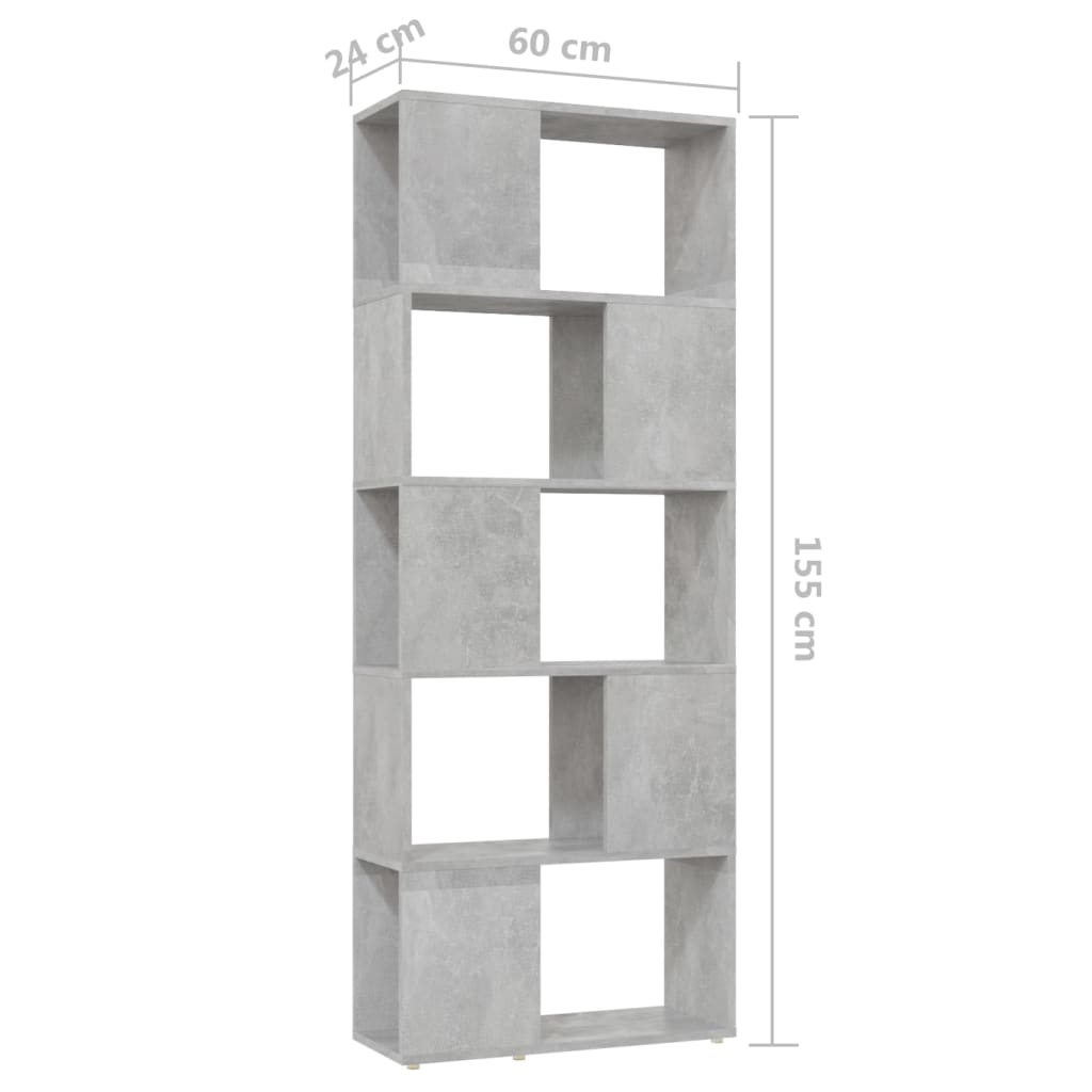 Book Cabinet Room Divider Concrete Grey 60x24x155 cm