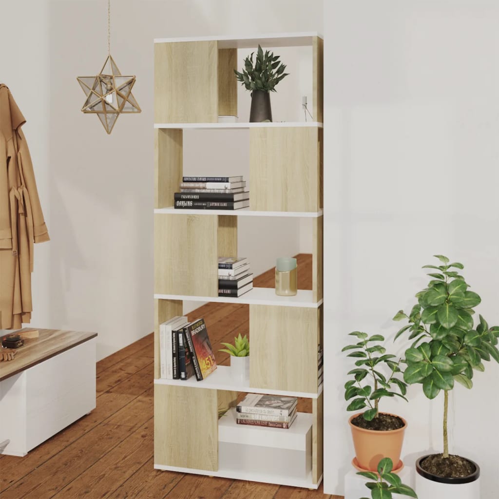 Book Cabinet Room Divider White&amp;Sonoma Oak 60x24x155 cm