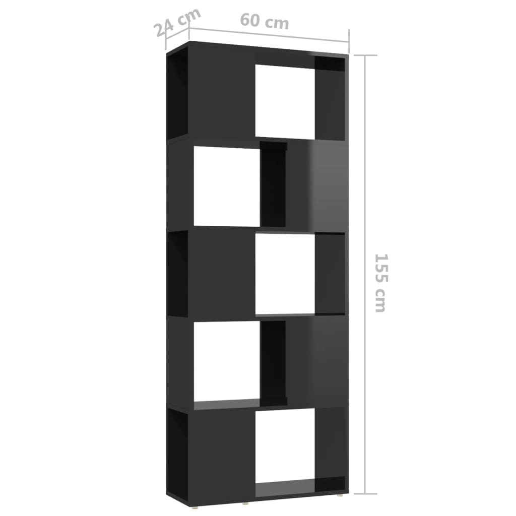 Book Cabinet Room Divider High Gloss Black 60x24x155 cm