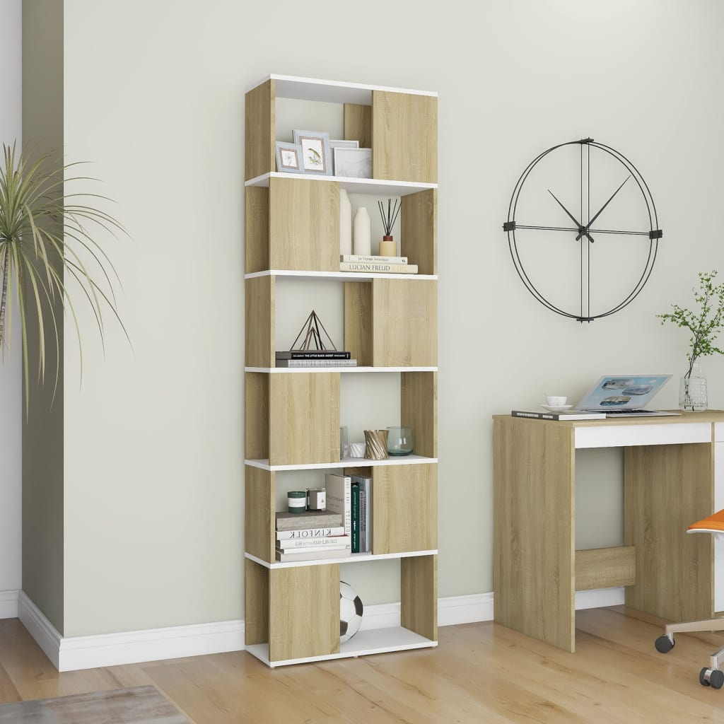 Book Cabinet Room Divider White and Sonoma Oak 60x24x186 cm