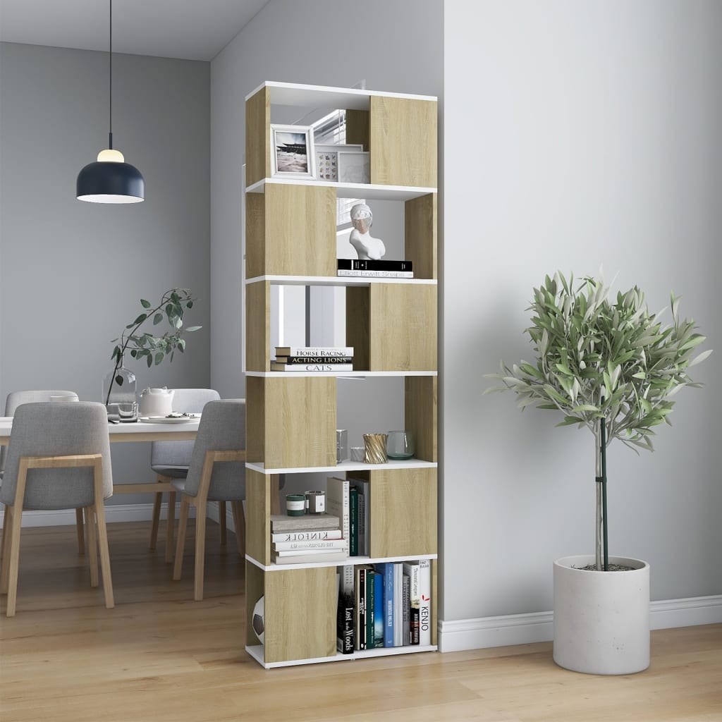 Book Cabinet Room Divider White and Sonoma Oak 60x24x186 cm