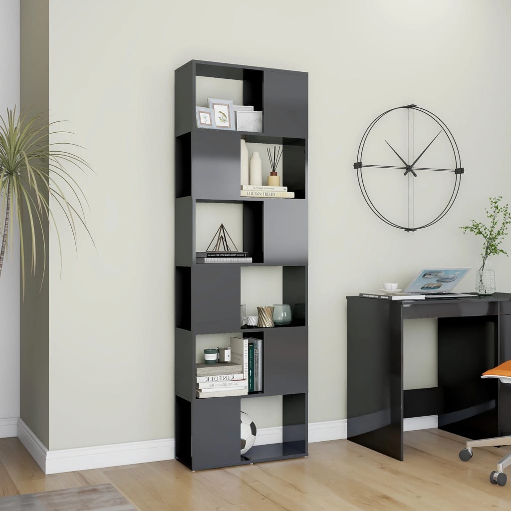 Book Cabinet Room Divider High Gloss Grey 60x24x186 cm