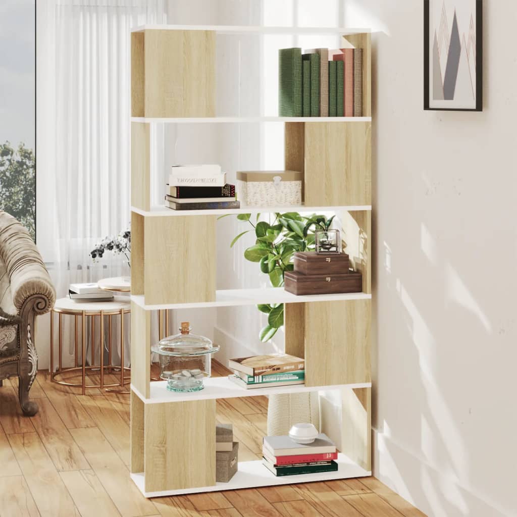 Book Cabinet Room Divider White and Sonoma Oak 80x24x155 cm Engineered Wood